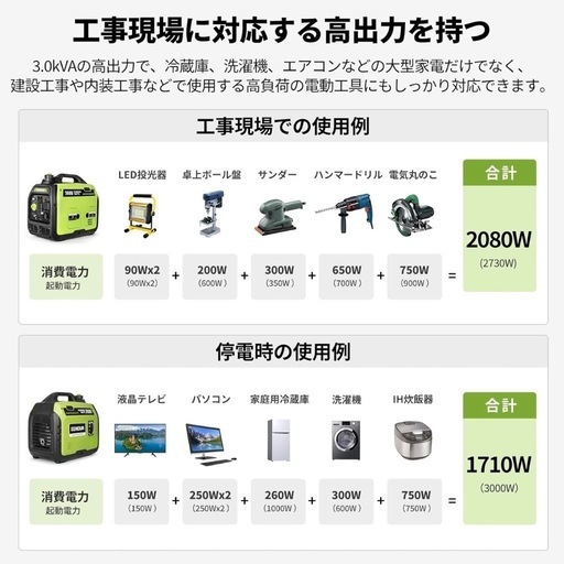 EENOUR インバーター発電機 DK3000iS