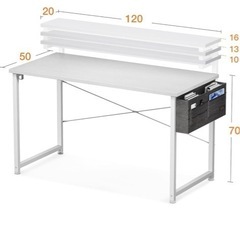 KKL デスク パソコンデスク 机 幅120cm モニター台高さ3段調整対応 pcデスク ゲーミングデスク つくえ 在宅勤務 ワーク オフィス シンプル 勉強机 学習机 ホワイトの画像
