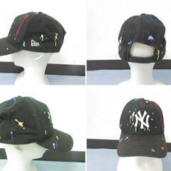 ( M-684 )NEW ERA ニューエラ NY ニューヨーク・ヤンキース スプラッシュエンブロイダリー キャップ 帽子 ブラック 黒 頭囲調節可能 中古の画像