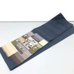 ss7651  袋帯 お太鼓柄 ネイビー系 オシャレ カジュアル 青系 和装小物 着物用品 和服 女性用 婦人用 レディース 袋帯 中古の画像