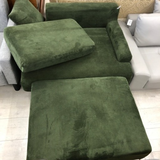 ニトリ　カウチソファー　コーデュロイ　グリーン【トレファク堺福田店】
