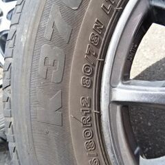 【恵庭】軽トラ　軽バン等にブリジストン145/80R12+アルミホイール4本セット　22年製の画像