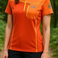 新品 ミレー MILLET フランス アウトドア 半袖 Tシャツ オレンジ レディース ポリエステル タグ付き 吸汗速乾性 ハーフジップ ストレッチ 登山 ハイキング キャンプ ウォーキング アウトドア全般 夏 レジャー スポーツ 高機能 ウェア　まとめ買い歓迎　卸ます　アマゾン引き上げ商品　倒産品　ネット商材　卸ます　転売　アマゾン引き上げ商品　卸し　問屋　倒産品　転売OK　ネット商材　アマゾン　商品　景品　コンペの画像