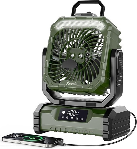 キャンプ扇風機 キャンプファン フック付 ポータブル ミスト20000mAh 緑