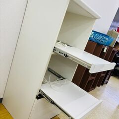 ニトリ キッチン収納 レンジ台 スライドトレー 収納棚 ホワイトの画像
