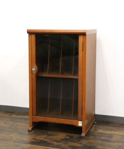 【8/25ヤ取終了】≪ZU1639ジ≫ 木製 レコードラック 2段/ガラス扉 家具/インテリア 収納 キャビネット/マガジンラック レーザーディスク 昭和レトロ 現状品