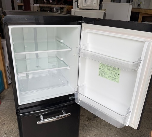 札幌市内配送可 19年製 エディオン e angle 149L 2ドア冷蔵庫　ANG-RE151-A1 レトロデザイン ブラック