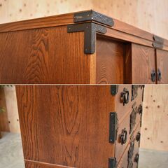 ≪zyt2354ジ≫ 岩屋堂箪笥 鍵無し/現状品 幅105cm 高さ175cm 菊幸作？/K-1C？ 和箪笥/民芸箪笥/欅材/抽斗/チェスト/中古家具/宮城県仙台市 70718-08の画像