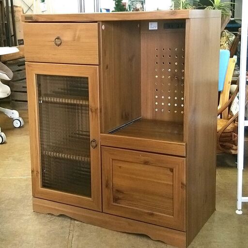 【引き取り限定・中古家具】佐藤産業 Bistro レンジボード  BTC90-75G LBR  外形寸法約:幅75×奥行40×高さ90   (cm)