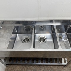 ステンレス　業務用　3層シンク流し台　厨房　飲食店　W１４００ｘD６００ｘH８００ｍｍの画像