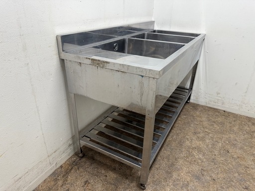 ステンレス　業務用　3層シンク流し台　厨房　飲食店　W１４００ｘD６００ｘH８００ｍｍ