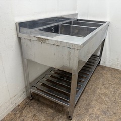 ステンレス　業務用　3層シンク流し台　厨房　飲食店　W１４００ｘD６００ｘH８００ｍｍの画像