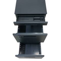 オフィスワゴン 3段ワゴン 幅395×奥行600×高さ640mm ブラック ダイヤル錠の画像
