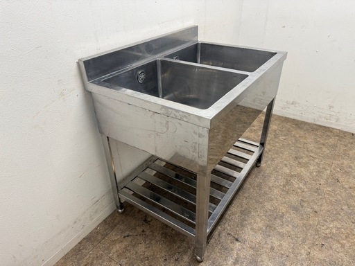 ステンレス　業務用　2層シンク流し台　厨房　飲食店　W９００ｘD６００ｘH８００ｍｍ