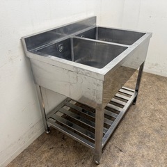ステンレス　業務用　2層シンク流し台　厨房　飲食店　W９００ｘD６００ｘH８００ｍｍの画像