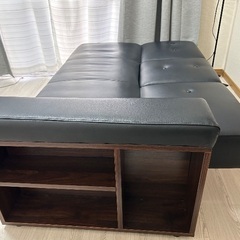収納付き3人掛けソファ＋スツールセット 美品✨レザークッション付き／引取限定の画像