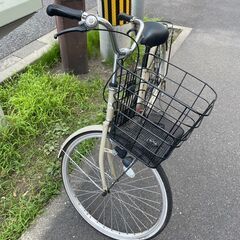 自転車　No.385　シティサイクル　ベージュ　26インチ　カゴ大きめ！　【リサイクルショップどりーむ荒田店】の画像