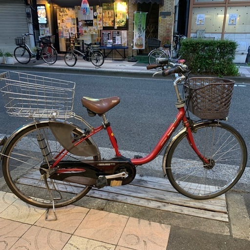 Panasonic　電動アシスト自転車　赤　自転車　ママチャリ　カゴ付き