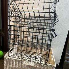 【0円】IKEA ニトリ　収納　ワイヤー　バスケット　ラタン　かご　5点セットの画像