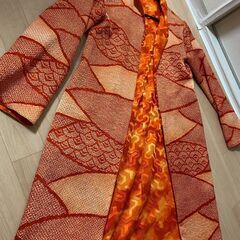 【美しい】絞り着物リメイク　ハーフコート　羽織　オレンジ　SM位の画像