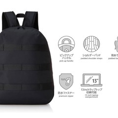 【新品】通勤リュック リュックサック　バッグ　通勤　ブラック テープデザインの画像