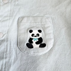 美品 薄水色 パンダ刺繍 カバーオール ロンパース 60-70cm 綿100%の画像