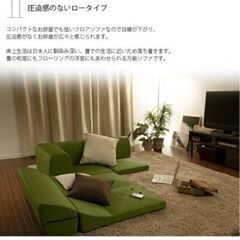 セルタン ローソファー 高反発 カバーが洗える 和楽のIMONIA 3点セット タスクグリーン 日本製の画像