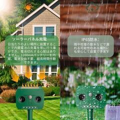【新品】動物撃退器 害獣撃退 猫避け 鳥避け ソーラー充電 12m感知範囲 超長待機の画像