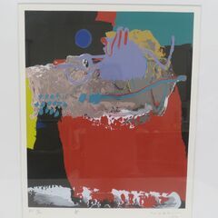 額装 抽象画 MABE マナブ間部 「祭」 EX 19/100 1990年作 鉛筆サインの画像