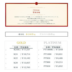 大黒屋仙台パルコ店 7/24 本日の貴金属の買取金額