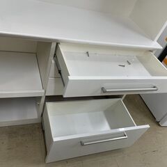 食器棚　No.3519　ホワイト　レンジボード　大川家具　ソフトレンジ1180　キッチン収納　【リサイクルショップどりーむ荒田店】の画像