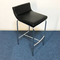 カウンターチェア背座一体型パブリックMC-132-3美品 脚部/スチールクロームメッキ 合成皮革ブラック ハイチェア モダンスタイルの画像
