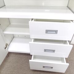 新札幌 ニトリ キッチンキャビネット シルキー レンジボード ミドルレンジボード キャビネット 食器棚 キッチン収納 収納家具 幅900×奥行400×高さ933mm No.3060の画像