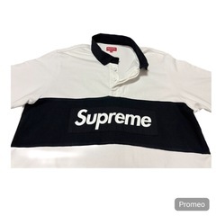 Supreme ボックスロゴ ラガーシャツ 白×黒 16SS Lサイズの画像