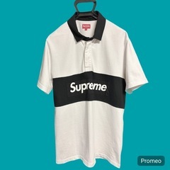 Supreme ボックスロゴ ラガーシャツ 白×黒 16SS Lサイズの画像