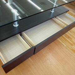 【リユースのサカイ八街店】★ジモティ割あり★ ガラステーブル　ローテーブル　ダークブラウン　クリーニング済　YJ6977の画像