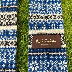 【PaulSmith・ネクタイ】★イギリスの人気ブランド・ポールスミス★秋冬用★青×紺×白★雪の結晶柄★100％ウール★の画像