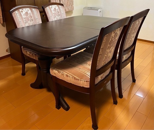 マルニ木工　伸縮可能ダイニングテーブルとチェア4脚セット　地中海シリーズ