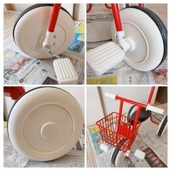 美品 無印良品 三輪車 前カゴ付　舵取り棒付   の画像