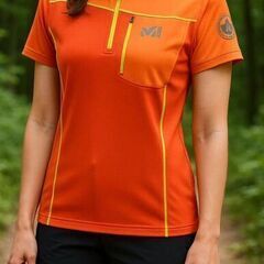 新品 ミレー MILLET フランス アウトドア 半袖 Tシャツ オレンジ レディース ポリエステル タグ付き 吸汗速乾性 ハーフジップ ストレッチ 登山 ハイキング キャンプ ウォーキング アウトドア全般 夏 レジャー スポーツ 高機能 ウェア　まとめ買い歓迎　卸ます　アマゾン引き上げ商品　倒産品　ネット商材　転売　卸し　問屋　転売OK　アマゾン　商品　景品　コンペ　新品　未使用　アウトレット　卸売　卸売の画像
