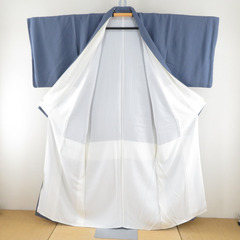 色留袖 風景に飛び鶴文様 グレーブルーx多色 正絹 袷  三つ紋 五三桐紋 広衿 フォーマル 仕立て上がり 身丈157cm 【キモノオフ野々市若松店】の画像