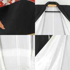 黒留袖 飛び鶴文様 五三桐紋 正絹 刺繍入り 落款入り 比翼 刺繍入り 袷 広衿 礼装着物 フォーマル 仕立て上がり 身丈159cm 【キモノオフ野々市若松店】の画像