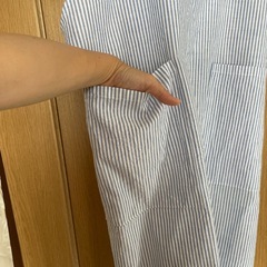 水色ストライプゆったりエプロンの画像