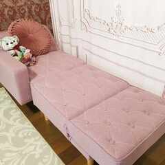 姫系ピンクのソファ 1人掛け/プチベッドにも。リクライニングの画像
