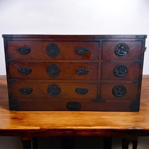 GMFK770○民芸家具 欅材 整理箪笥 時代箪笥 4段チェスト 鉄金具 和家具 GMFK770○民芸家具 欅材 整理箪笥 時代箪笥 4段チェスト 鉄金具 和