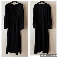ZARA スリット入り ロングワンピース M 黒 透け感あり 長袖 レディースの画像