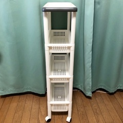 【週末希望】キッチンワゴン　棚　キャスター　ホワイト　中古の画像