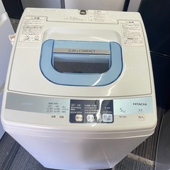 北九州市内配送無料　保証付き 日立 HITACHI 全自動洗濯機（5.0kg） 白い約束 ピュアホワイト NW-5MRの画像
