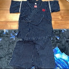 甚平 80 浴衣　夏祭り 紺　ネイビー　男の子 男児 ストライプ柄の画像