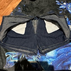 ダークデニム フロントジッパー ミニスカートスボンの画像